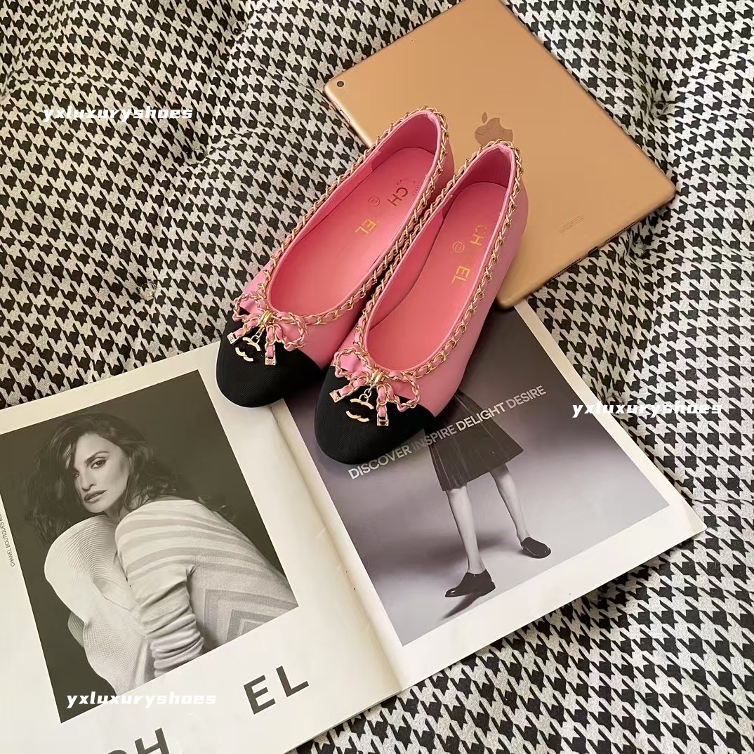 2025 Fashion Designer Women CC ballet shoes Top new luxury flat ballet shoes Multi-colored high quality leather bow Ladies Dating dress Casual shoes size 35-41