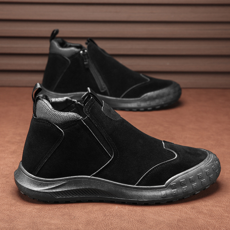 Men Casual Shoes High-top New Fashion Wear-resistant Anti-slip Closed Toe Versatile Slip-on Simple Design Trendy Triple Black Grey Khaki Free shipping