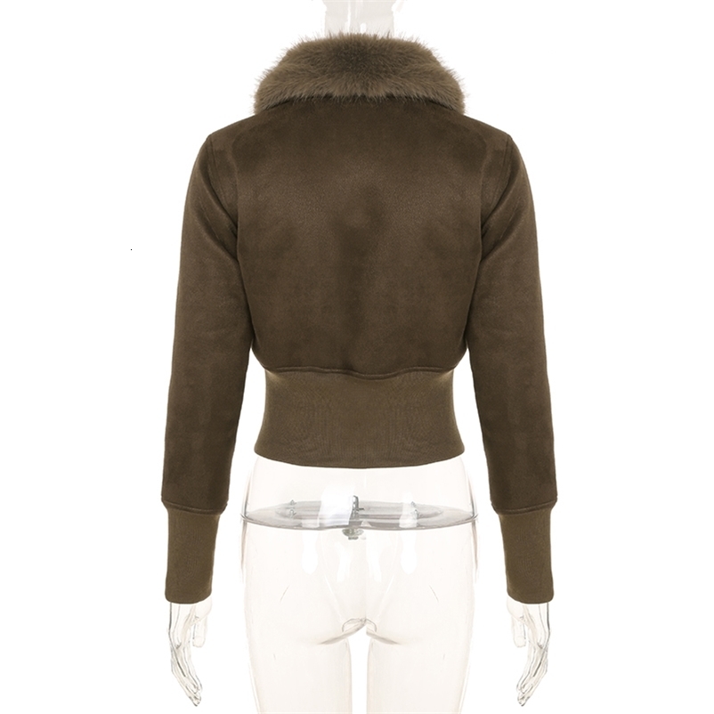 SUCHCUTE Brown Suede Trench Coat Vintage Zipper Outerwear Skinny Padded Jacket Streetwear Fashion Winter Female Warm 241218