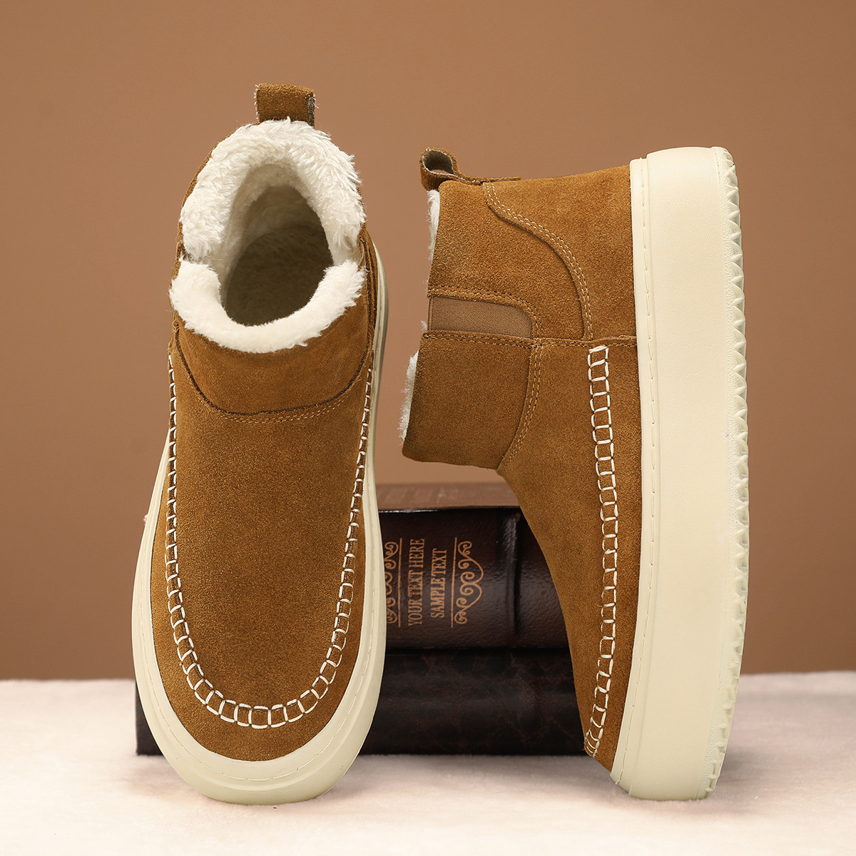 Men Boots Winter New Fashion Simple Style Designer Versatile Thick Sole Plush Cotton Shoes Warm Triple Black Khaki Free shipping