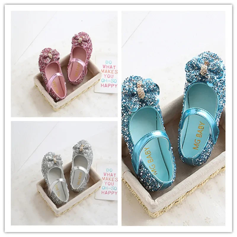 Fashion Girls Shoes Kids Flats Shoes Sequins Rhinestone Princess With Butterfly-Knot Flats Shoes For Students Autumn 241219