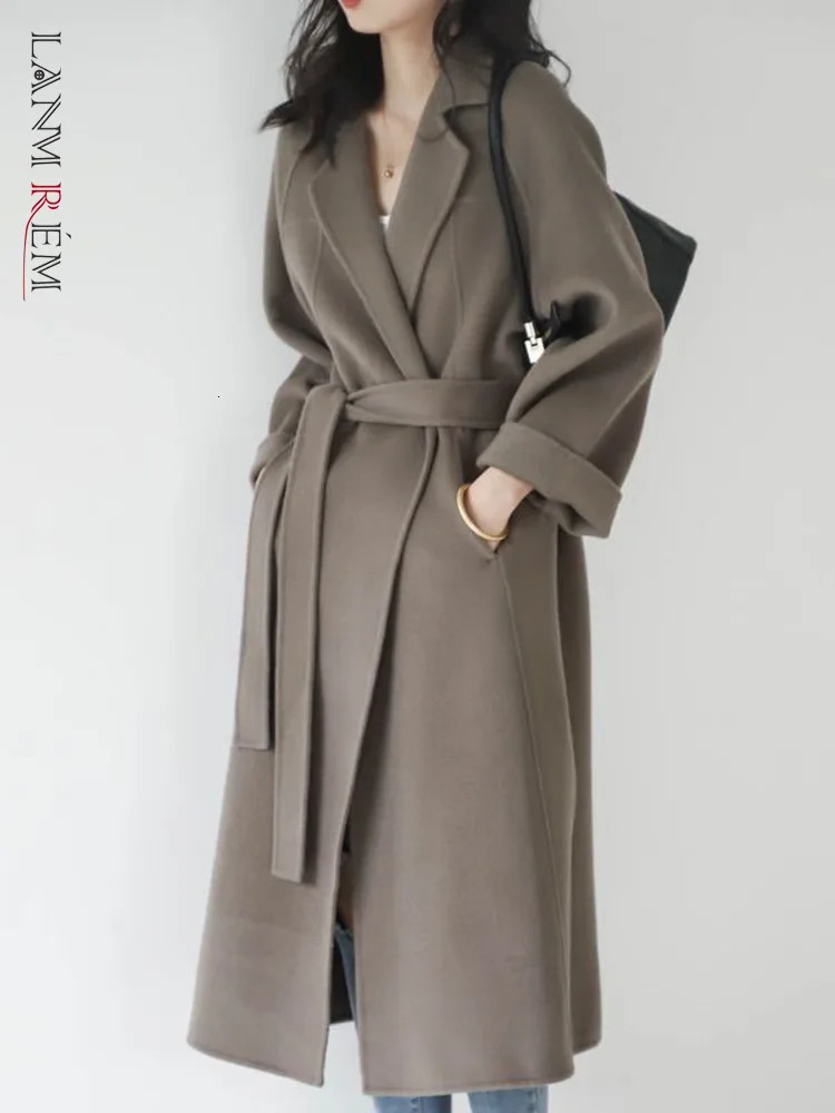 LANMREM Double Sided Cashmere Coat For Women Medium Knee Length Loose Woolen Coats Female Fashion Autumn Winter 2DA8106 241217