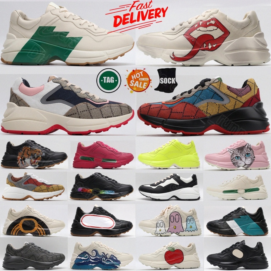 Designer Rhyton Sneakers Men Women Casual Shoes Leather Thick Soled Dad Sneaker Vintage Lace-UP Increase Platform Leisure Trainers X0KY# Z250319