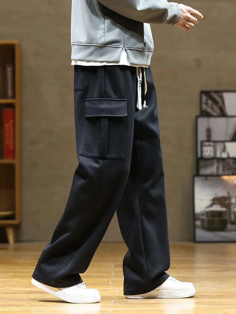 Loose Sweatpants Mens Wide Leg Cargo Pants Large Pocket Fashion Casual Straight Street Jogging Trousers Gray Black 241218