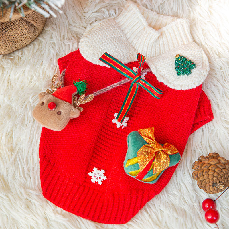 Autumn/Winter Dog Snow satchel Christmas sweater Small and medium-sized dog New Year festival knitwear pet clothing