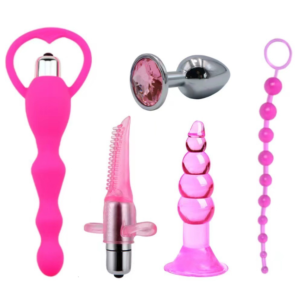 Cross border SM anal plug blue, purple, pink, black, men's and women's silicone pull bead sex master anal plug set