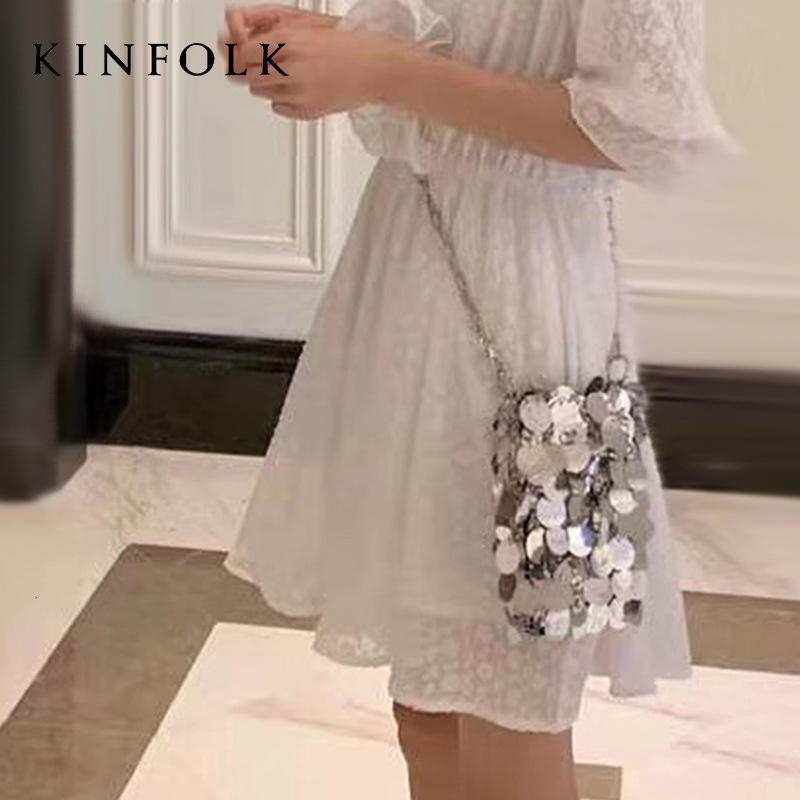 Women Glitter Designer Sier Metal Sequin Chain Woven Evening Bags Clutch Travel Holiday Shoulder Bag Handbag
