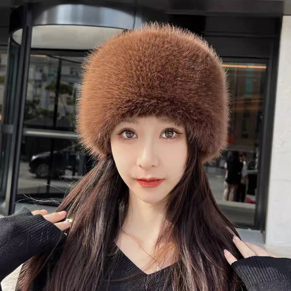 Womens Winter Artificial Fur Russian Ushanka Hat Thick Warm Balaclava Caps Earflap Faux Fox Beanies for Ladies Outdoor Hat 241218