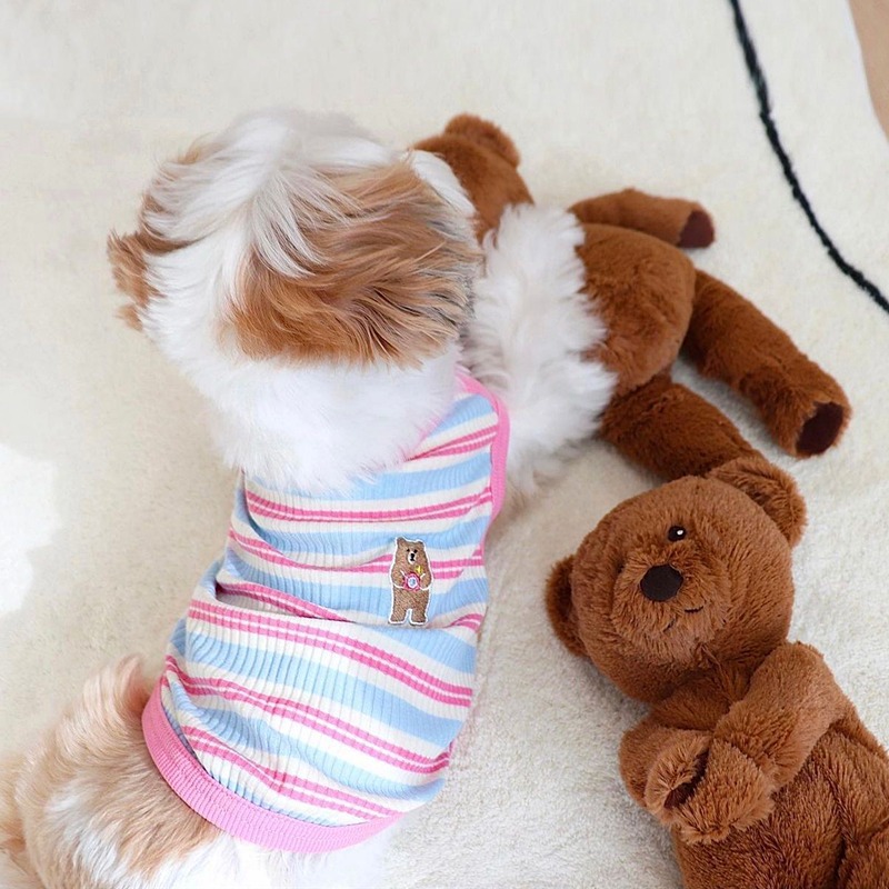 Summer season striped teddy bear vest, teddy bear universal dog clothing, small and medium-sized dog pet cat clothing