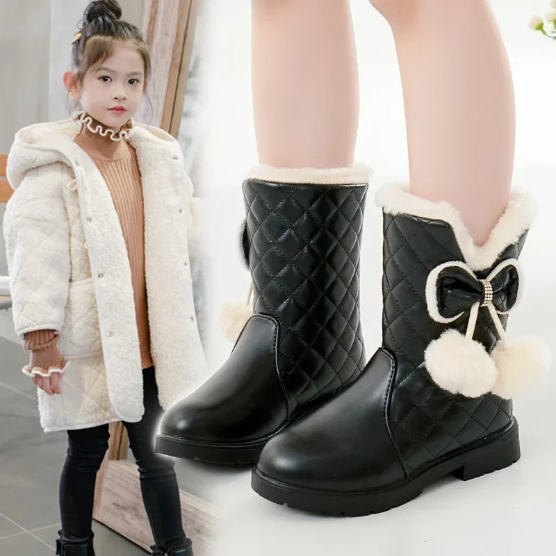 Comfort Girl Boot Winter Style Children Snow Boot Medium Large Childrens Non Slip Princess Leather shoe Fashion Midsole Boot 241219