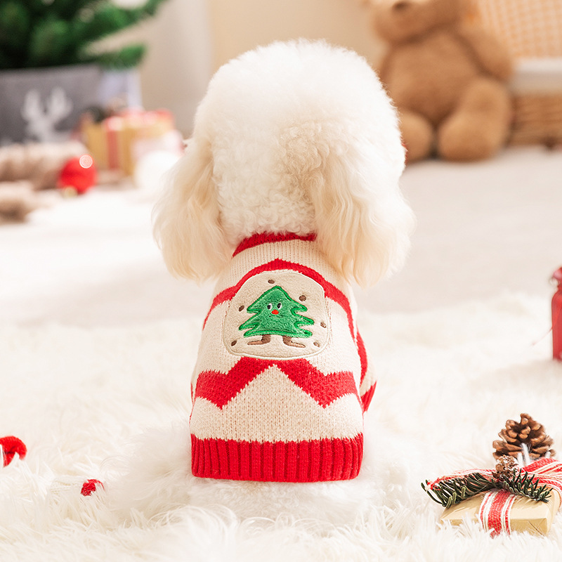 Autumn and Winter Dog Clothes Christmas Wave Jacquard Knitted Sweater Thickened Warm Small Dog Pet New Year Clothes