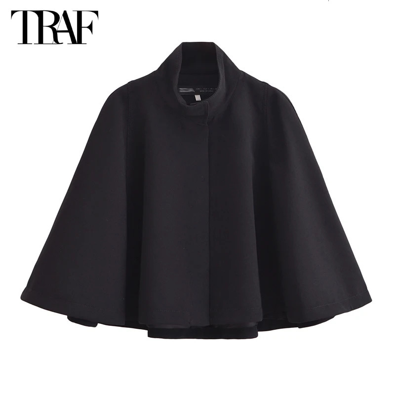 TRAF Black Poncho Cape Women Outerwears Winter Short Capes Coat Women Long Sleeve Cloaks of Woman Womens Ponchos 241218