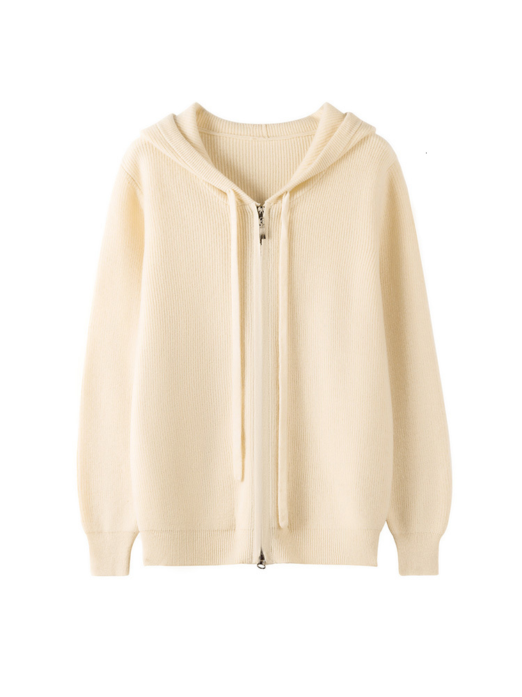 Autumn Winter Cashmere Cardigan Knitwear 100% Merino Wool Women Sweater Hooded Solid Color Long Sleeve Casual Clothing Tops
