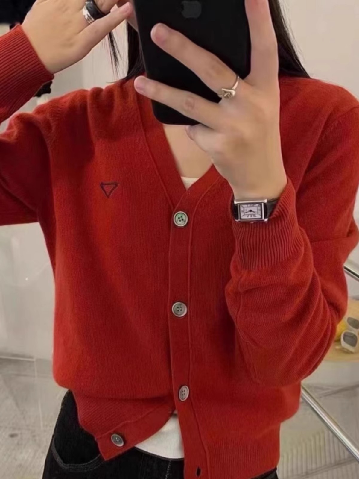 2024 Fashion Embroidery V-Neck 100% Pure Cashmere Knitted Cardigan Women's Coat Spring Autumn Wool