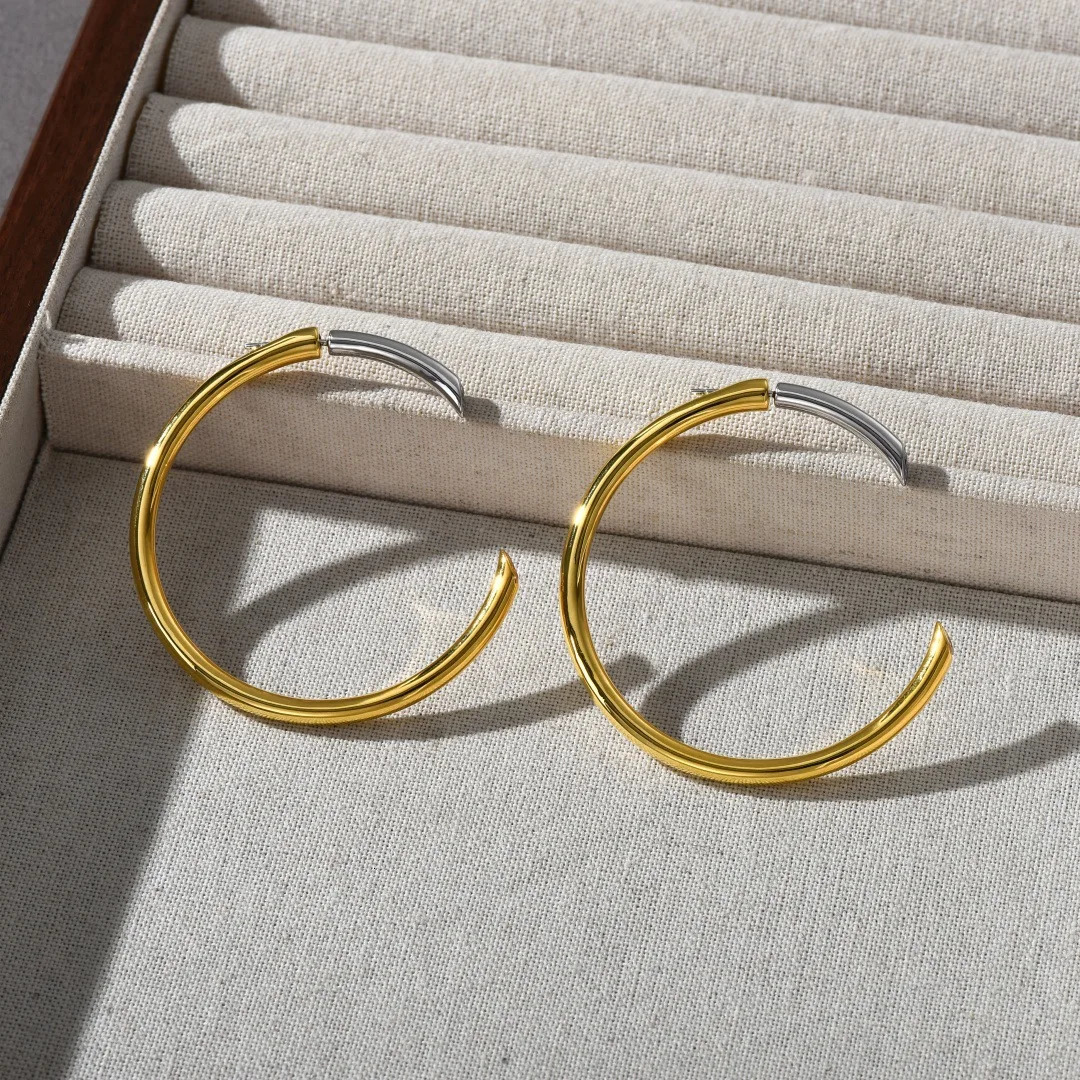 Fashion Large Metal Hoop Earrings Gold Color Circle Earring for Women Girls Jewelry European American Accessories Gifts 241219