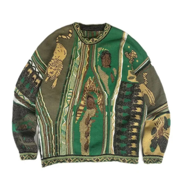 2024 ABOORUN Mens National Figure Jacquard Sweater Japanese Oneck Lacquer Knitting 241211