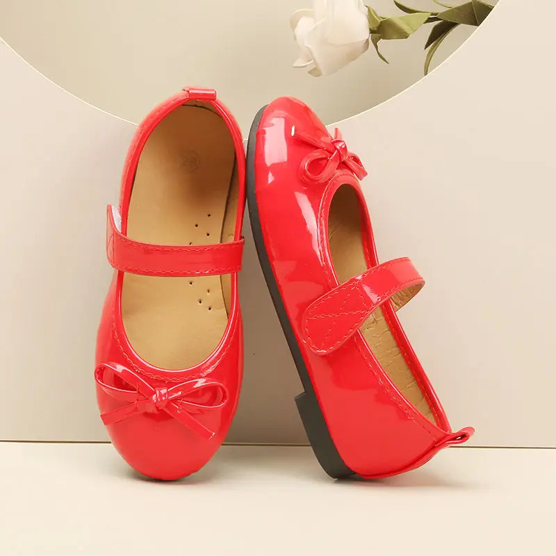Kids Shoes Childrens Bowknot Princess Shoes Girls Flat Leather Shoes black red Spring Autumn For 3 4 5 6 7 8 9-15T 241218