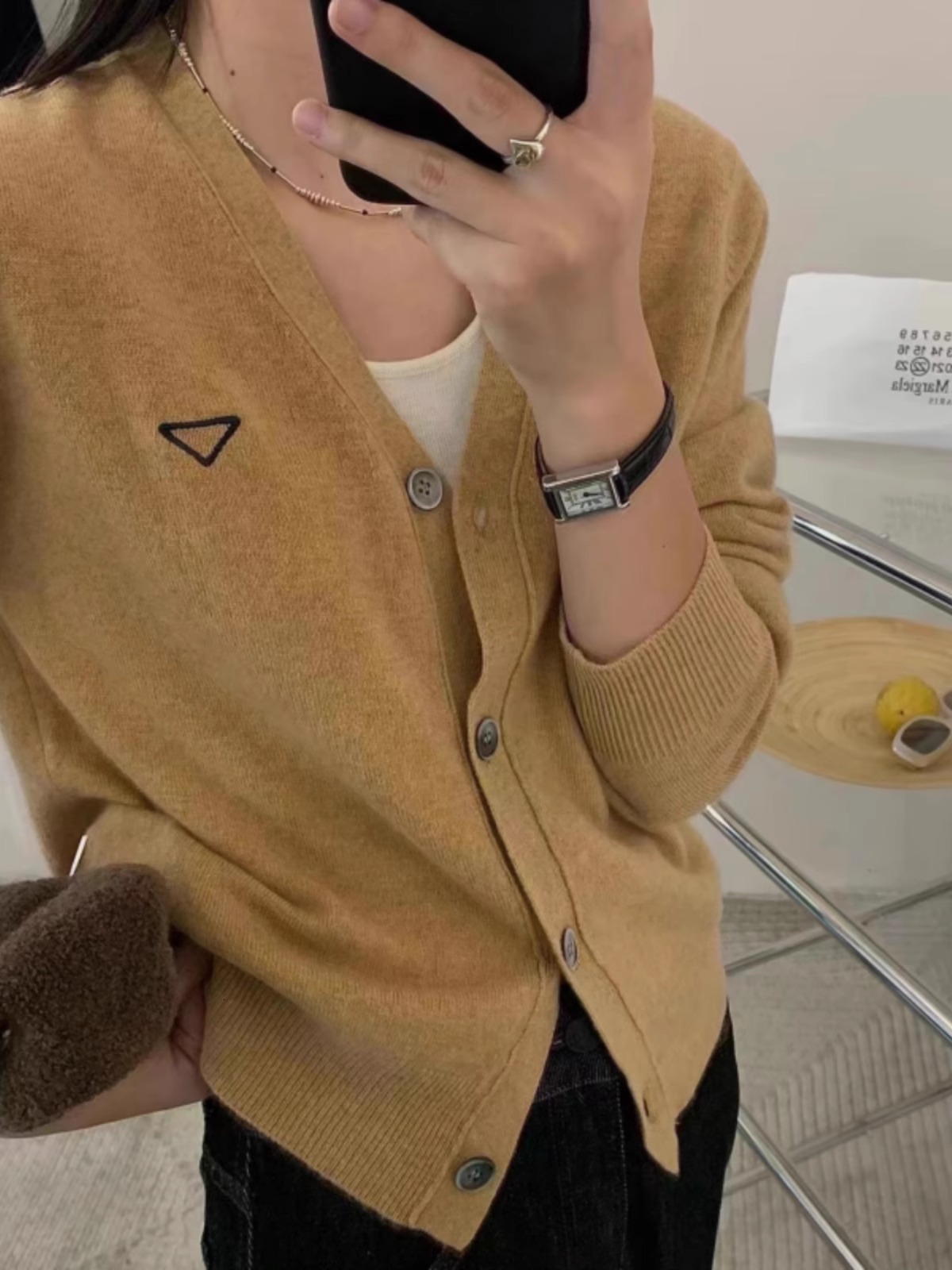 2024 Fashion Embroidery V-Neck 100% Pure Cashmere Knitted Cardigan Women's Coat Spring Autumn Wool