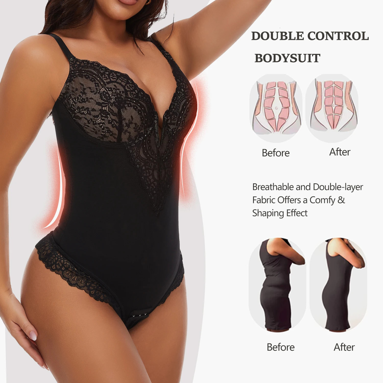 Sexy Lace Shapewear Bodysuits Slimming Bodys Women V-shaped Bra Underwear Thong Bottom Full Body Shapers Shapewear Jumpsuit 241219