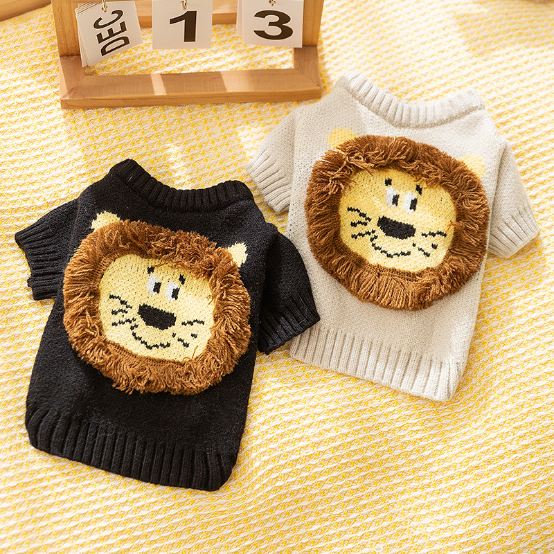 Autumn and winter cat clothes Cute cartoon lion sweater Warm knit two-legged clothes winter clothes