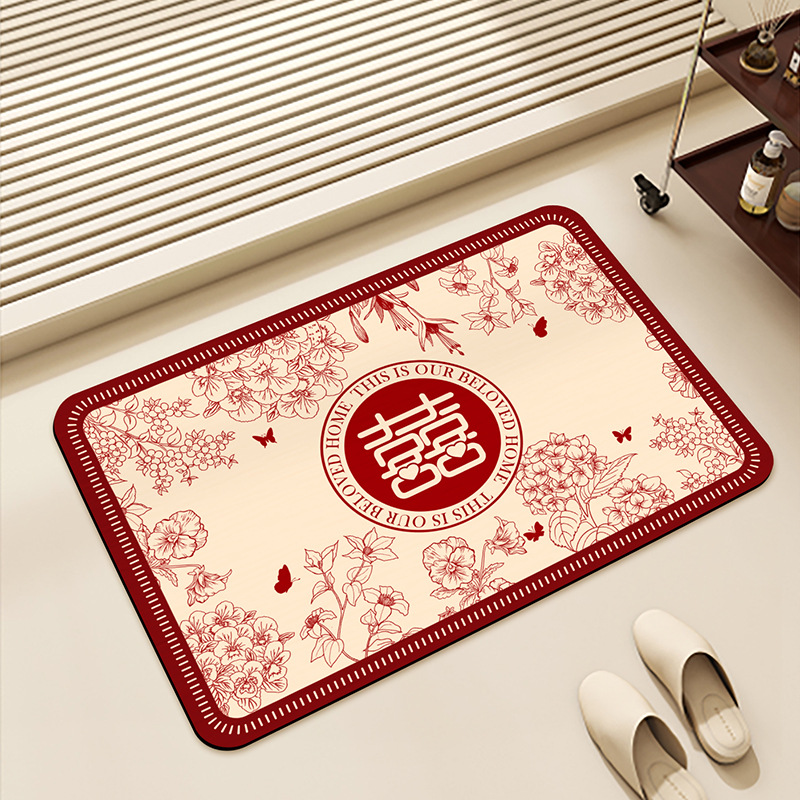 Wedding Floor Mat Bathroom Absorbent Non-slip Anti-fall Door Red Festive Wedding Room Carpet Mat
