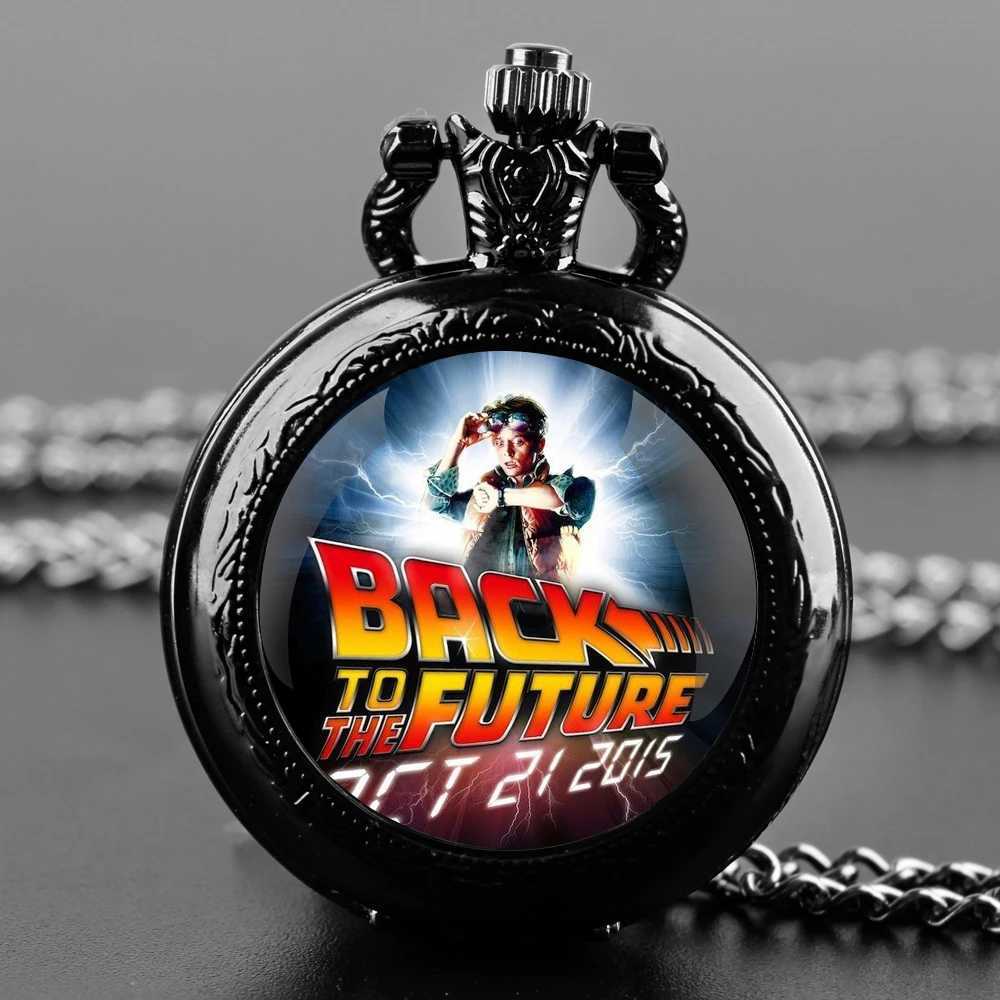Back to The Future Vintage Glass Dome Pocket with Chain Necklace Vintage Quartz Pendant es Clock Chain Mens WomenXJ241219