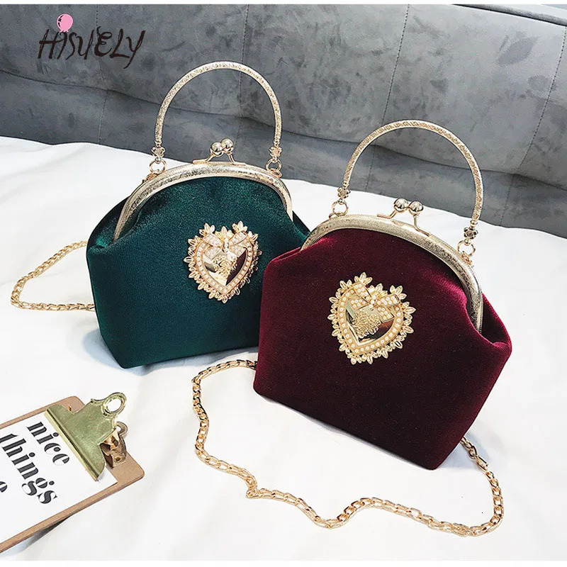 Female Velvet Pearl Handbag Vintage Velour Heart Evening Bag Wedding Party Bride Clutch Velour Badge Bag Purse Q3 241213