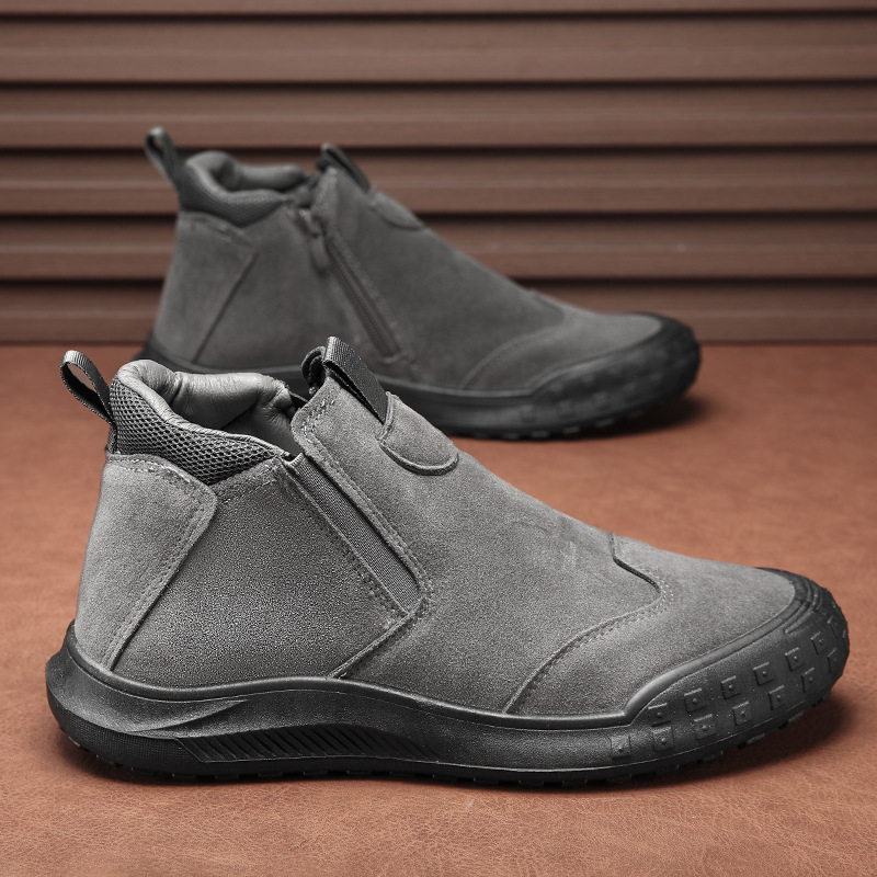 Men Casual Shoes High-top New Fashion Wear-resistant Anti-slip Closed Toe Versatile Slip-on Simple Design Trendy Triple Black Grey Khaki Free shipping