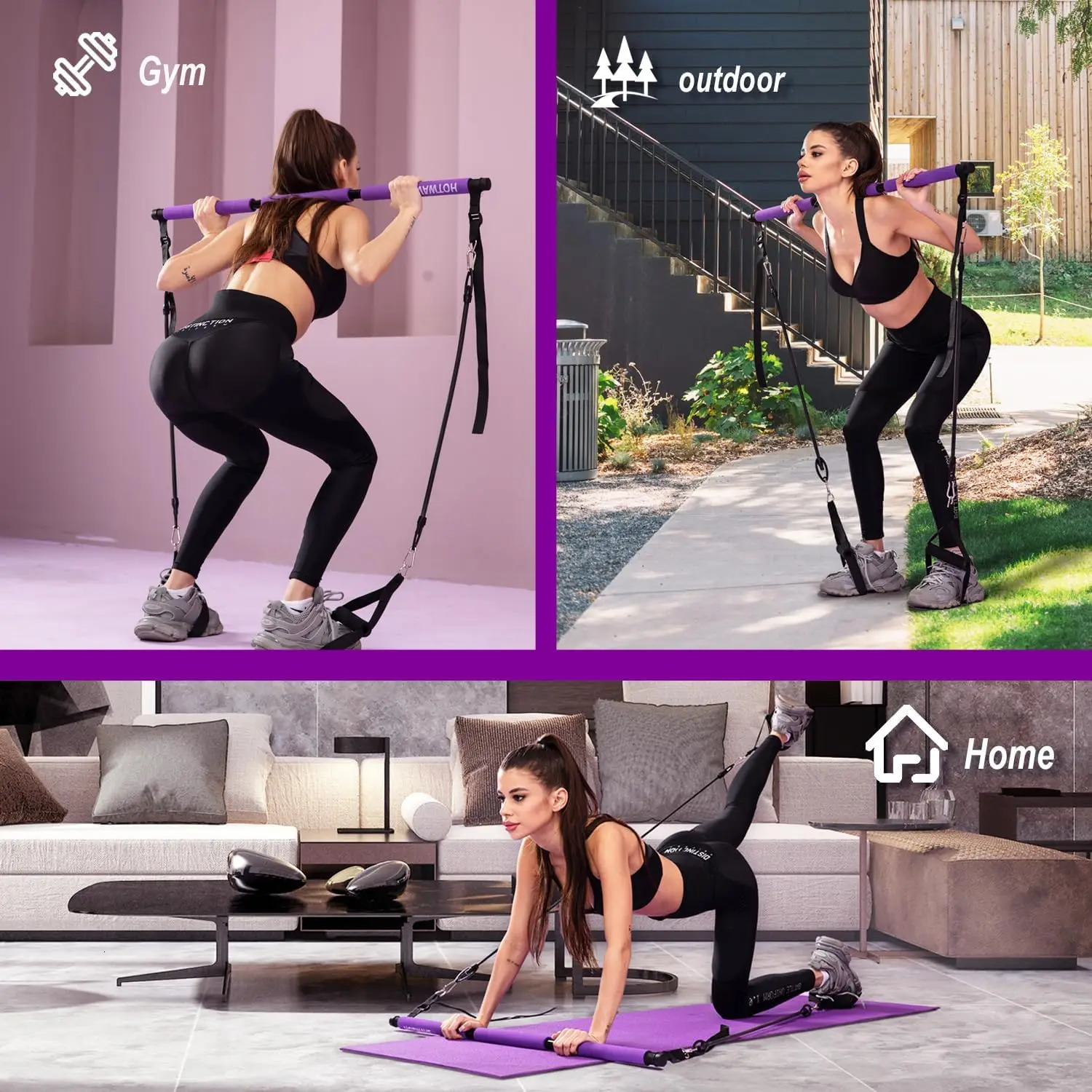 Fitness Pilates Bar Kit Resistance Bands with Ab Roller for Abs Workout Core Strength Training Equipment Portable Home Gym 241217