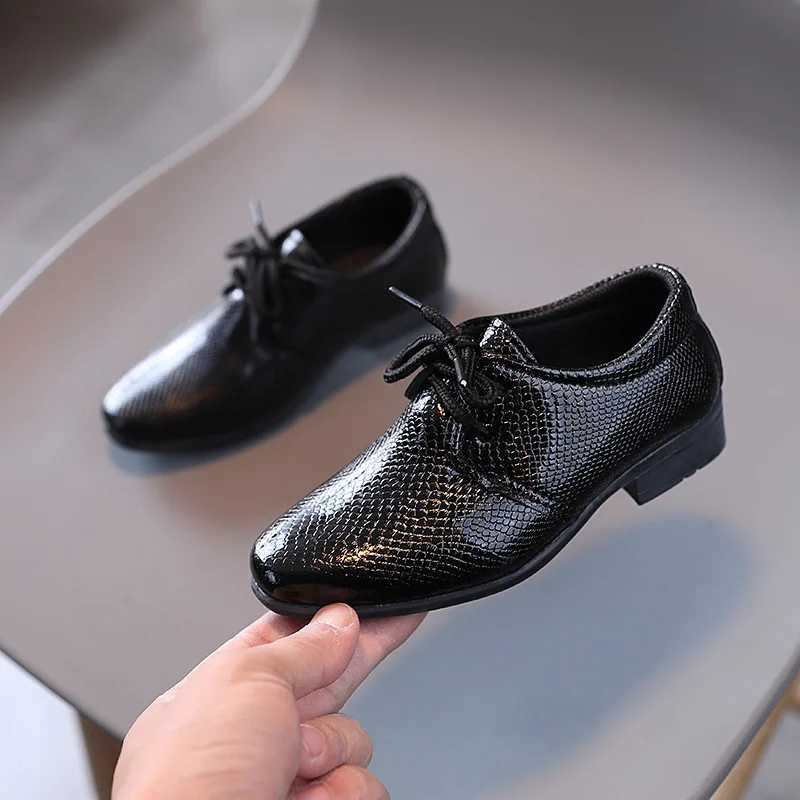 Childrens boys black leather shoes British style wedding low heel lace childrens fashion student performance shoes M241219