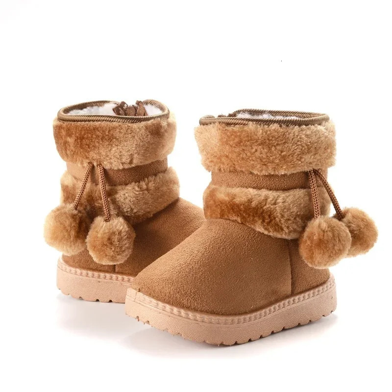 Winter Furry Shoes Girls with Cute Hairball Baby Kids High Top Snow Boots Anti-proof Warmer School Children Fur Boots E08014 241219