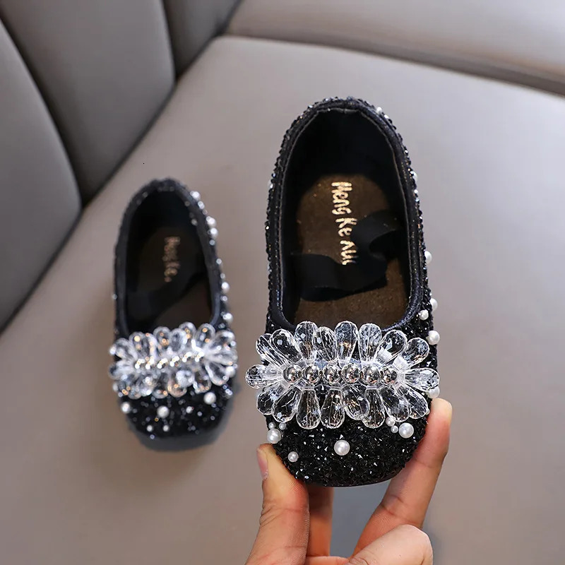 AINYFU Autumn Girls Rhinestone Princess Shoes Childrens Color Sequins Leather Shoes Fashion Kids Pearl Party Wedding Shoes H964 241219