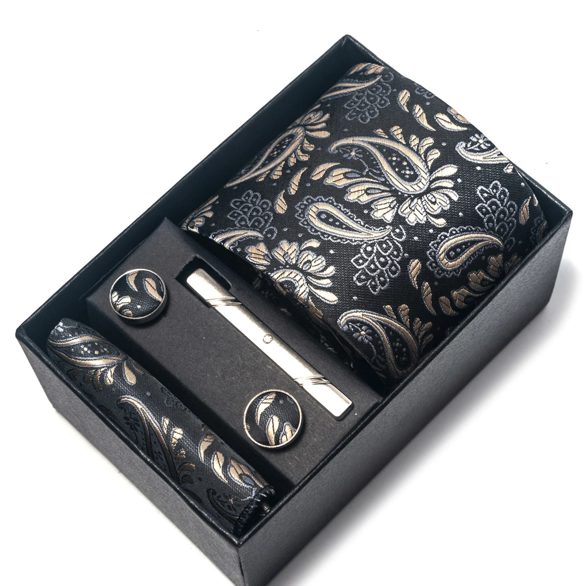 Silk Tie Men Wedding Gift Box Tie Pocket Squares Set Necktie Box Men White Suit Accessories Fit Wedding 241219