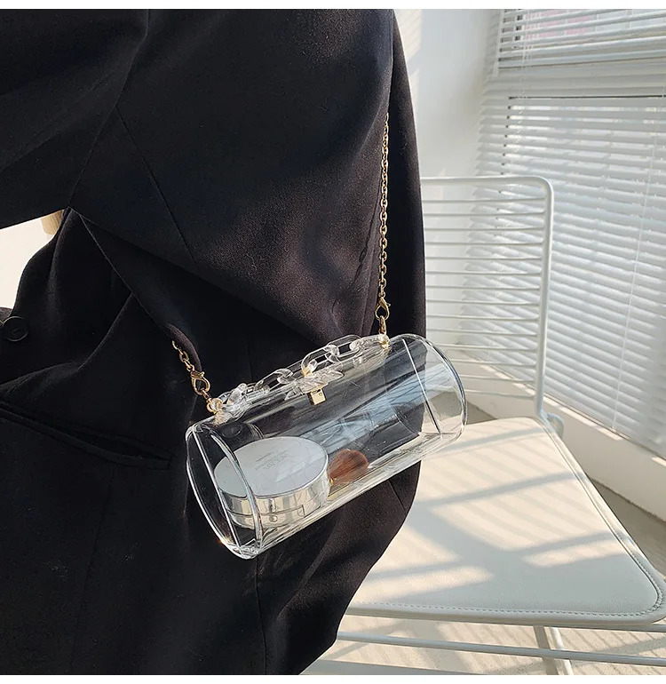 Acrylic Chain Transparent Box Jelly Bag Individual Hexagon Clear PVC Women Handbags Mini Evening Crossbody Tote Bags 241213