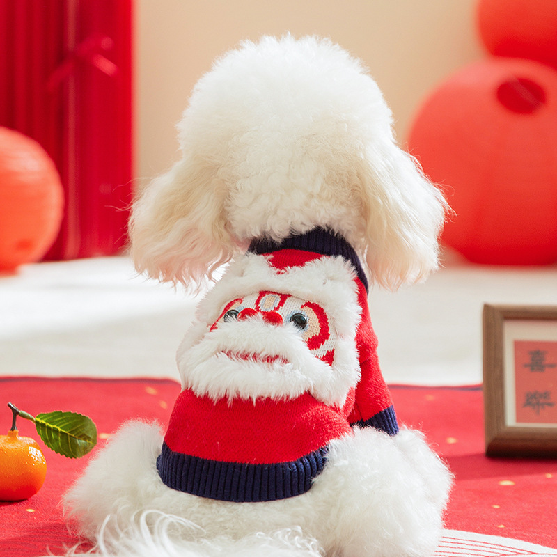 Autumn and Winter Dog Clothes for Chinese New Year Celebration, Three dimensional Lucky Sweater, Teddy, Small Dog Pet, Spring Festival