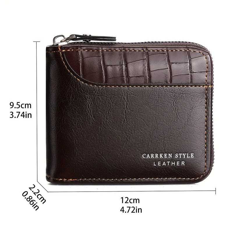 PT025,Hot Sale New zipper coin pocket retro patch work high-quality ID card holder mens stone pattern wallet Z241219