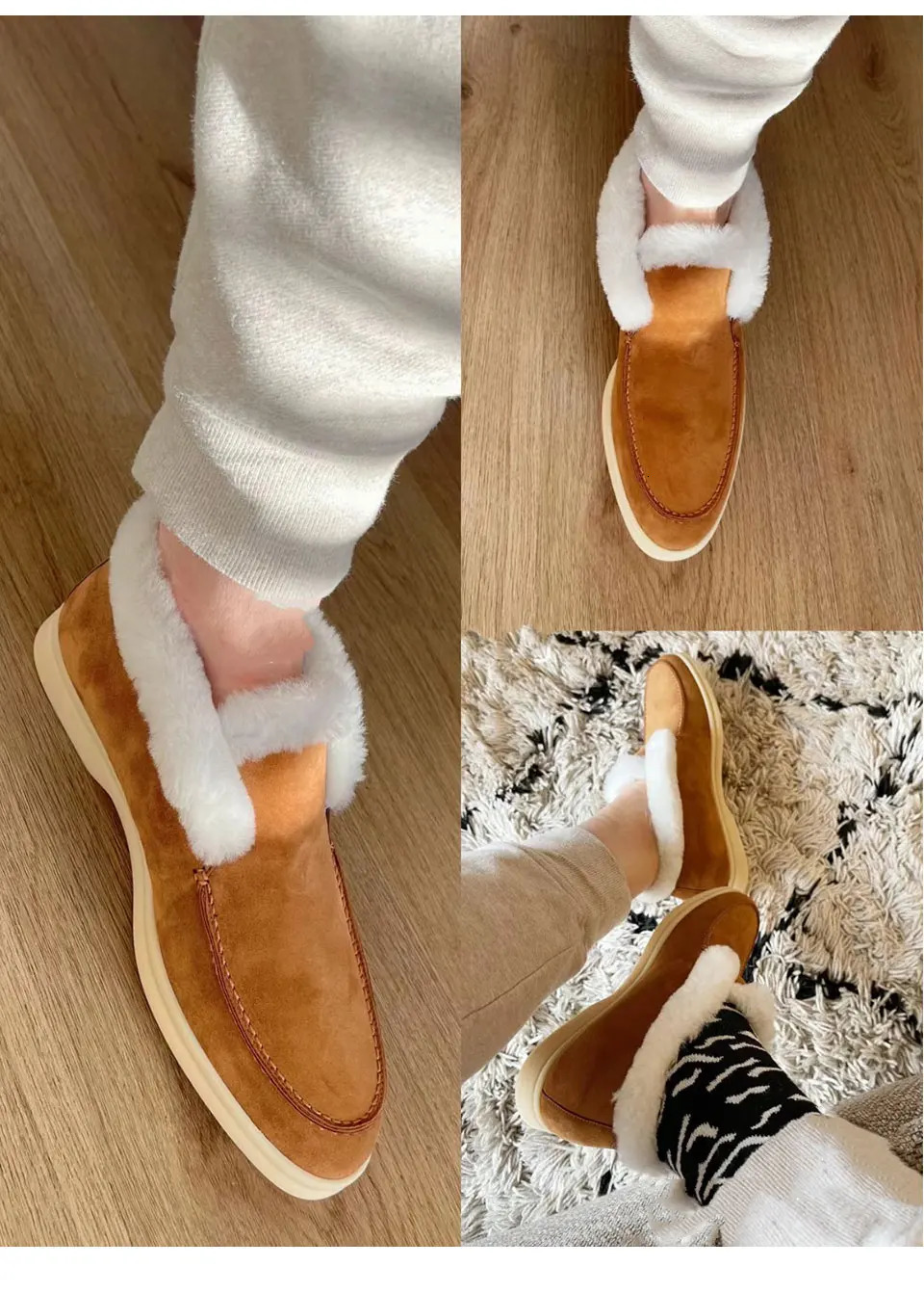 Womens ankle boots natural fur warm winter boots denim shoes womens snow boots 241213