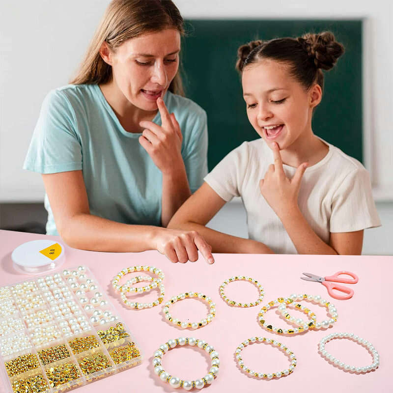 LALAVARA Golden Spacer Bracelets Assorted DIY Pearl Acrylic Alphabet CCB Beads Kit For Jewelry Making Supplies