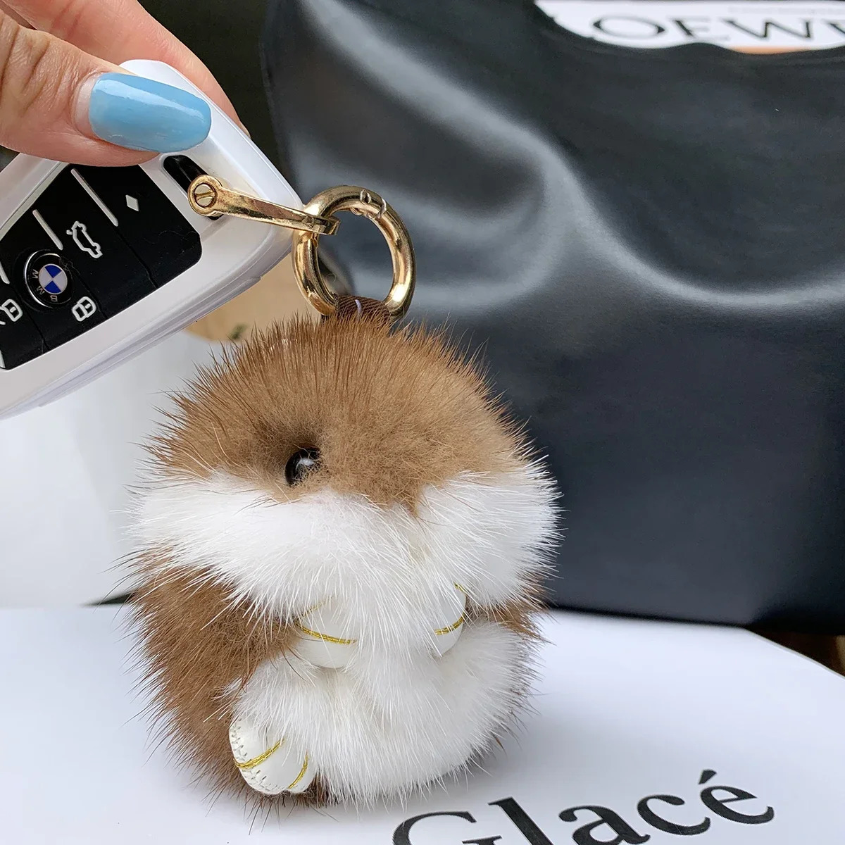 8cm Cute Mini Hamster Pendant Keychain rens Genuine Mink Fur Doll Toy Bag Car Key Charm Decoration Keychain rens Genuine Mink Fur 241218