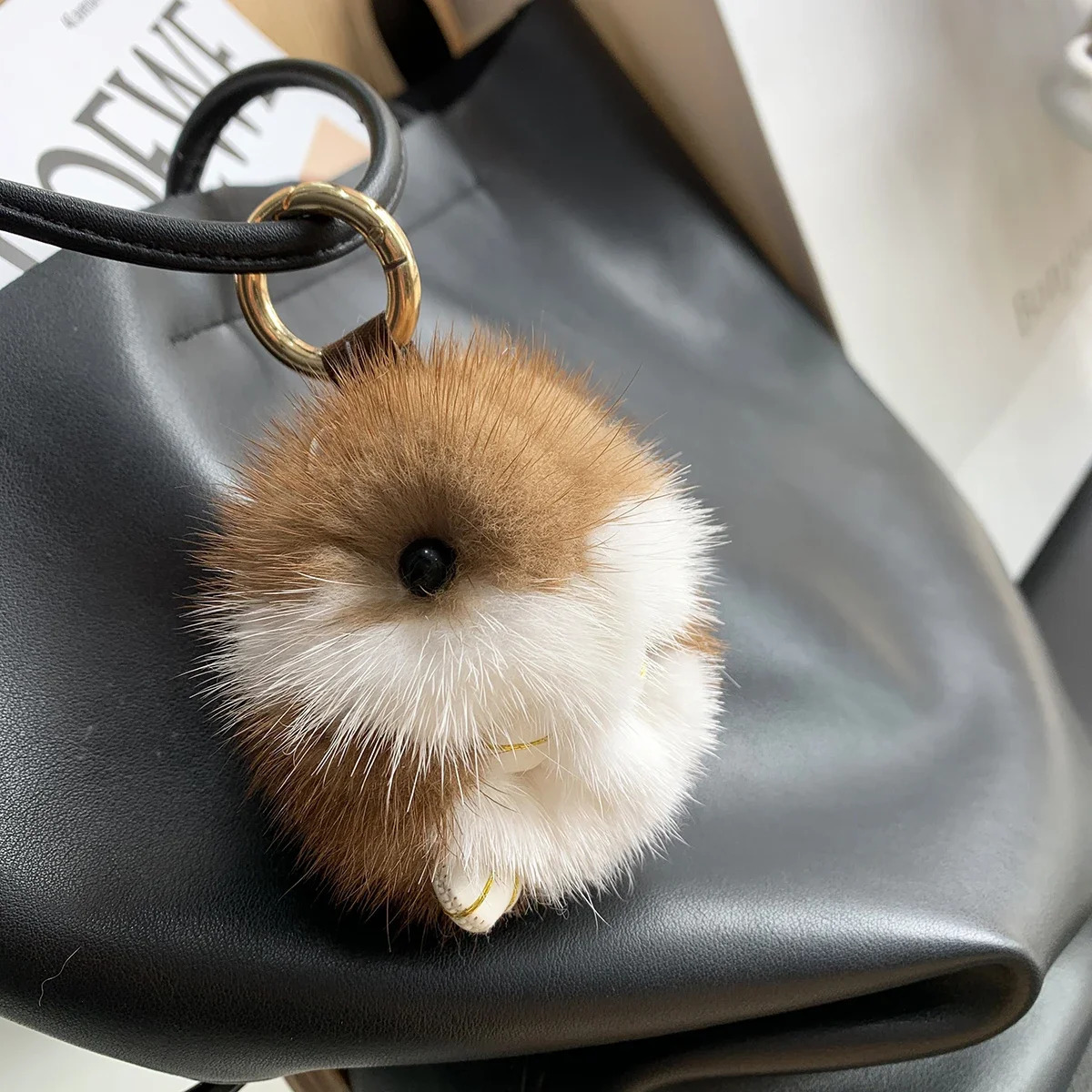 8cm Cute Mini Hamster Pendant Keychain rens Genuine Mink Fur Doll Toy Bag Car Key Charm Decoration Keychain rens Genuine Mink Fur 241218