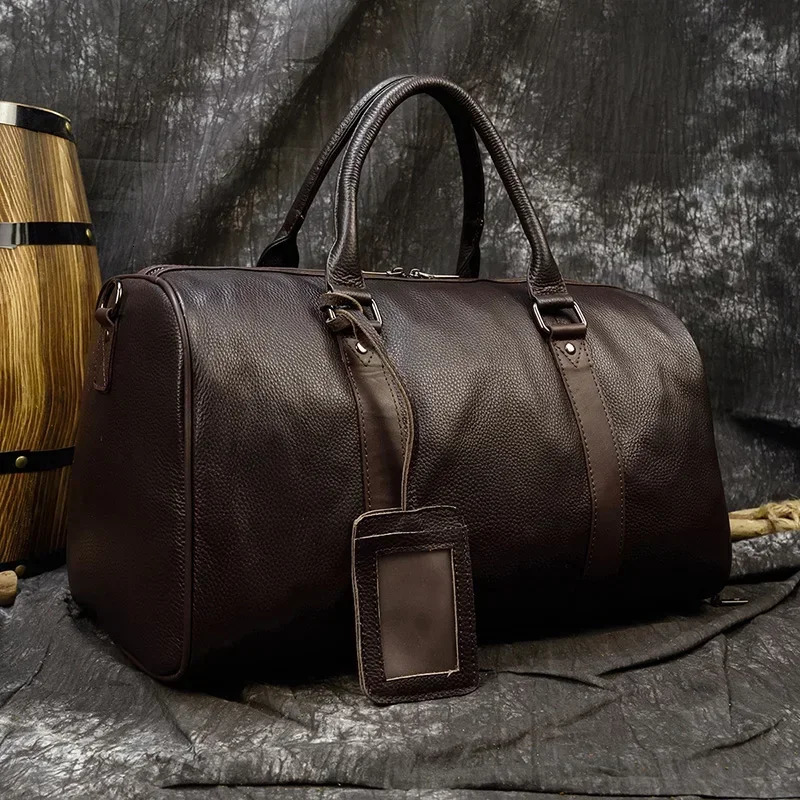 Genuine Leather Men Women Travel Bag Cow Leather Carry On Luggage Bag Travel Shoulder Bag Men Female Weekend Duffle Bag 241212