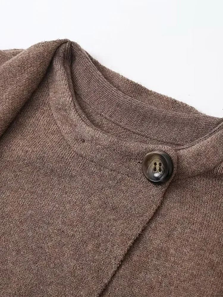 Womens Burgundy Woolen Blends Jacket With Scarf Vintage Long Sleeve Oversize Short Coat Autumn Lady Office Outwear 241218