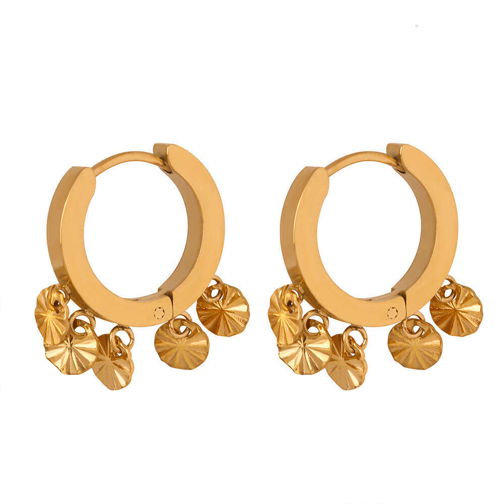 New best-selg fashionable and minimalist earrings with striped circular tags, titanium steel gold-plated U-shaped earring accessories