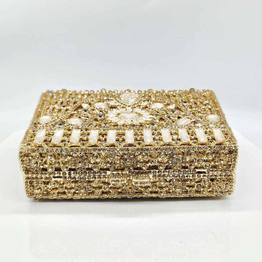 Women's Bags Handbag Metal Box Crystal Shiny Rhies Evening Women Dias Handbag Lady Wedding Party Purses Gold Shoulder Bag