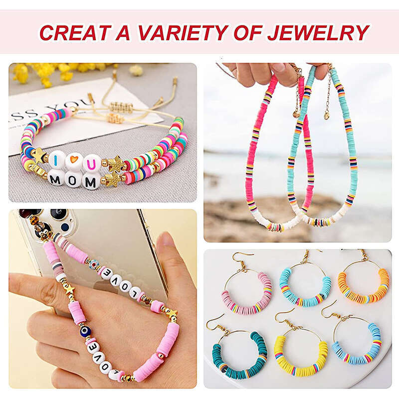 LALAVARA Bracelet Kit Friendship Flat Round Polymer Clay Beads Set for Jewelry Making DIY Handmade Craft Gifts Supplies
