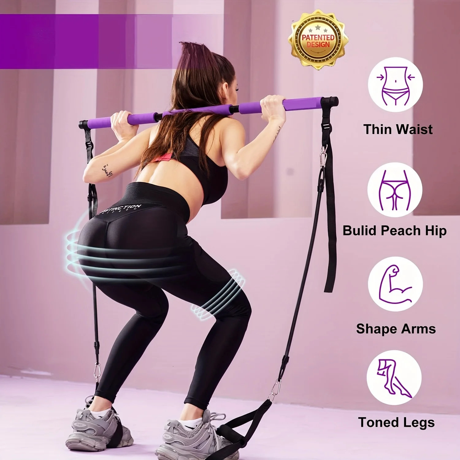 Fitness Pilates Bar Kit Resistance Bands with Ab Roller for Abs Workout Core Strength Training Equipment Portable Home Gym 241217