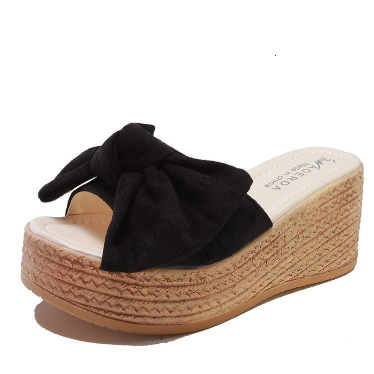S Ddmywed Women Fashionable Summer New Korean Version Of Slippers Worn On The Outside With Sandals And A Sponge Cake Bottom Bow Tie Chinese Brand Shoe