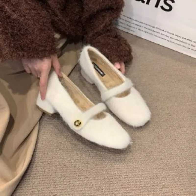 Warm artificial fur pump autumn and winter new Lambswool keeps warm Mary Jens Wan Fei shallow casual shoes Y241218