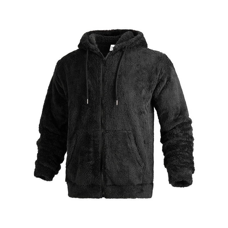 Men's Jackets Winter men's thick warm double-sided fleece jacket zipper loose cardigan casual hooded jacket