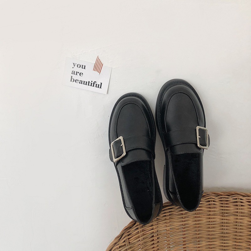 Ddmywed Korean Version Of New Autumn And Winter Plush Ins Small Leather Shoes For Women, Chic, British Style, Student Shallow Cut Chinese Brand Shoes 